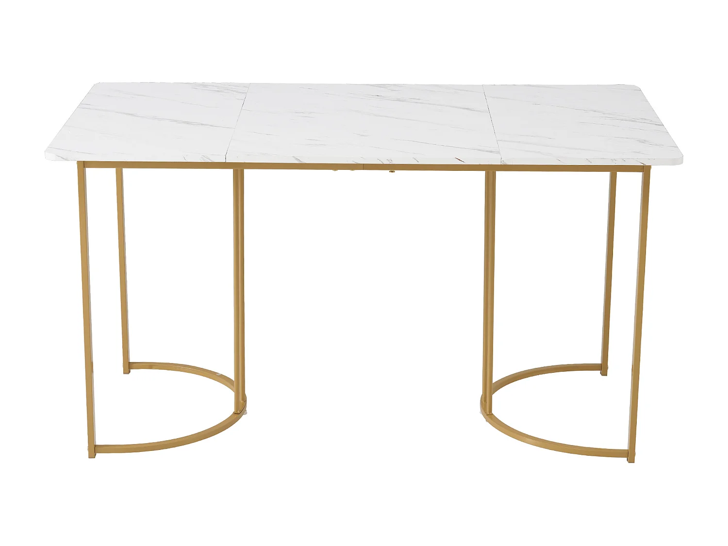 Ensemble table + 4 chaises -140×80×75cm, MDF+métal+lin, doré+blanc+gris foncé