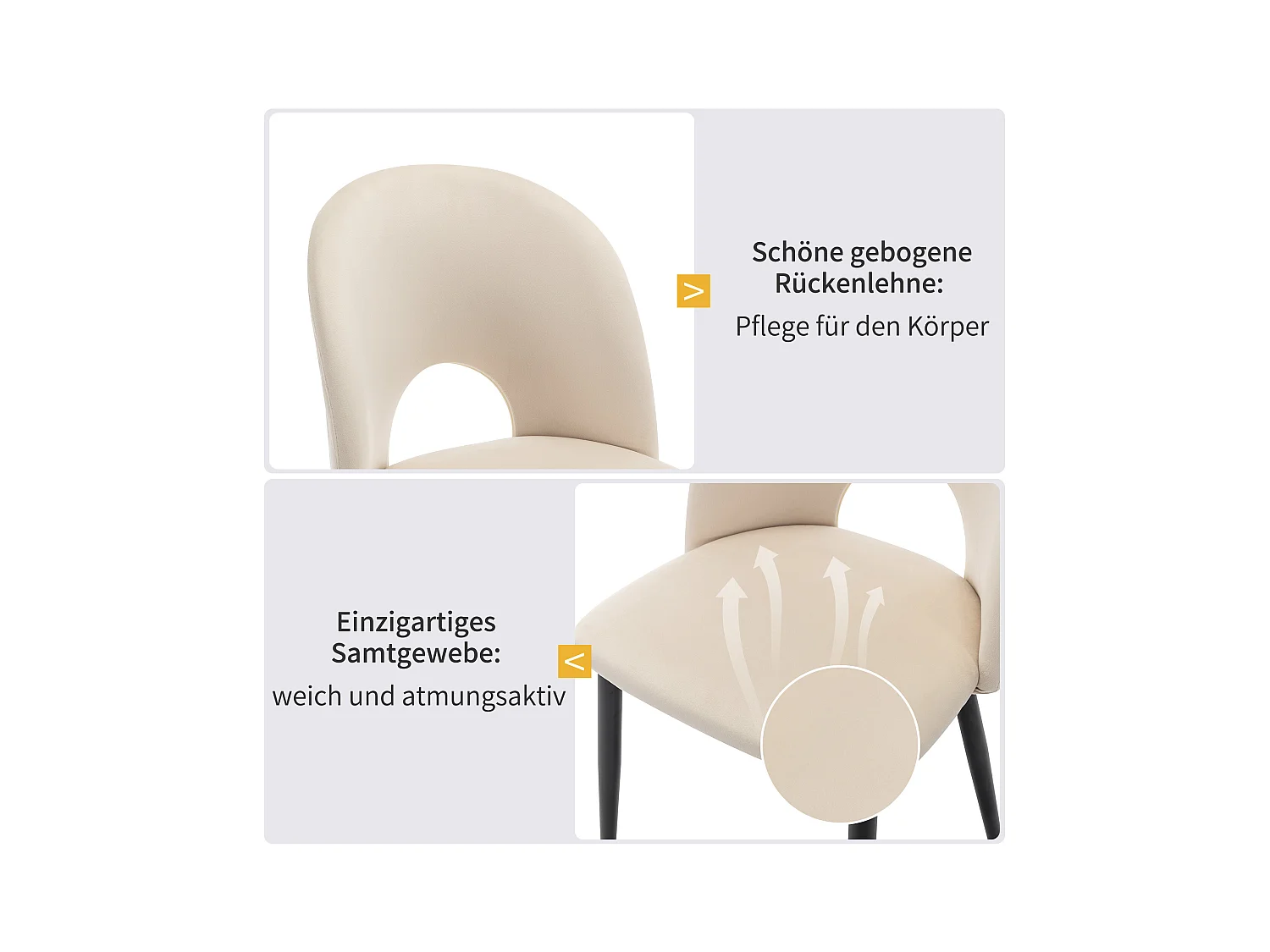 Ensemble table + 4 chaises -140×80×75cm, MDF+ pieds réglables en métal+velours, noir+blanc+beige