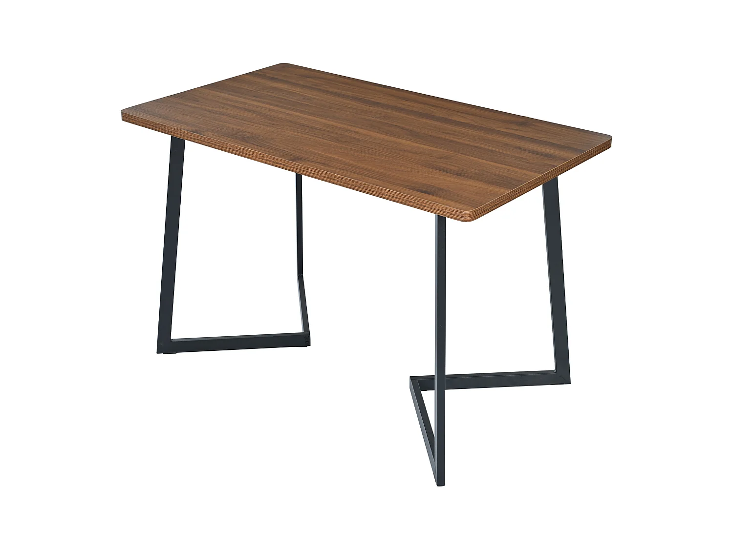 Ensemble table + 4 chaises -140×80×75cm, MDF+métal+velours, noir+noyer+beige