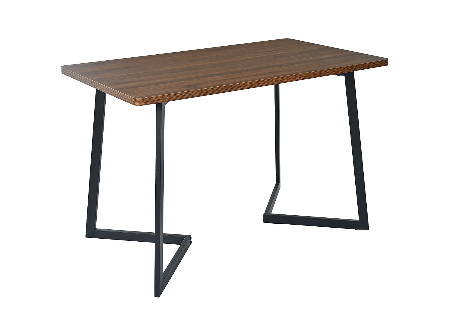 Ensemble table + 4 chaises -140×80×75cm, MDF+métal+velours, noir+noyer+beige