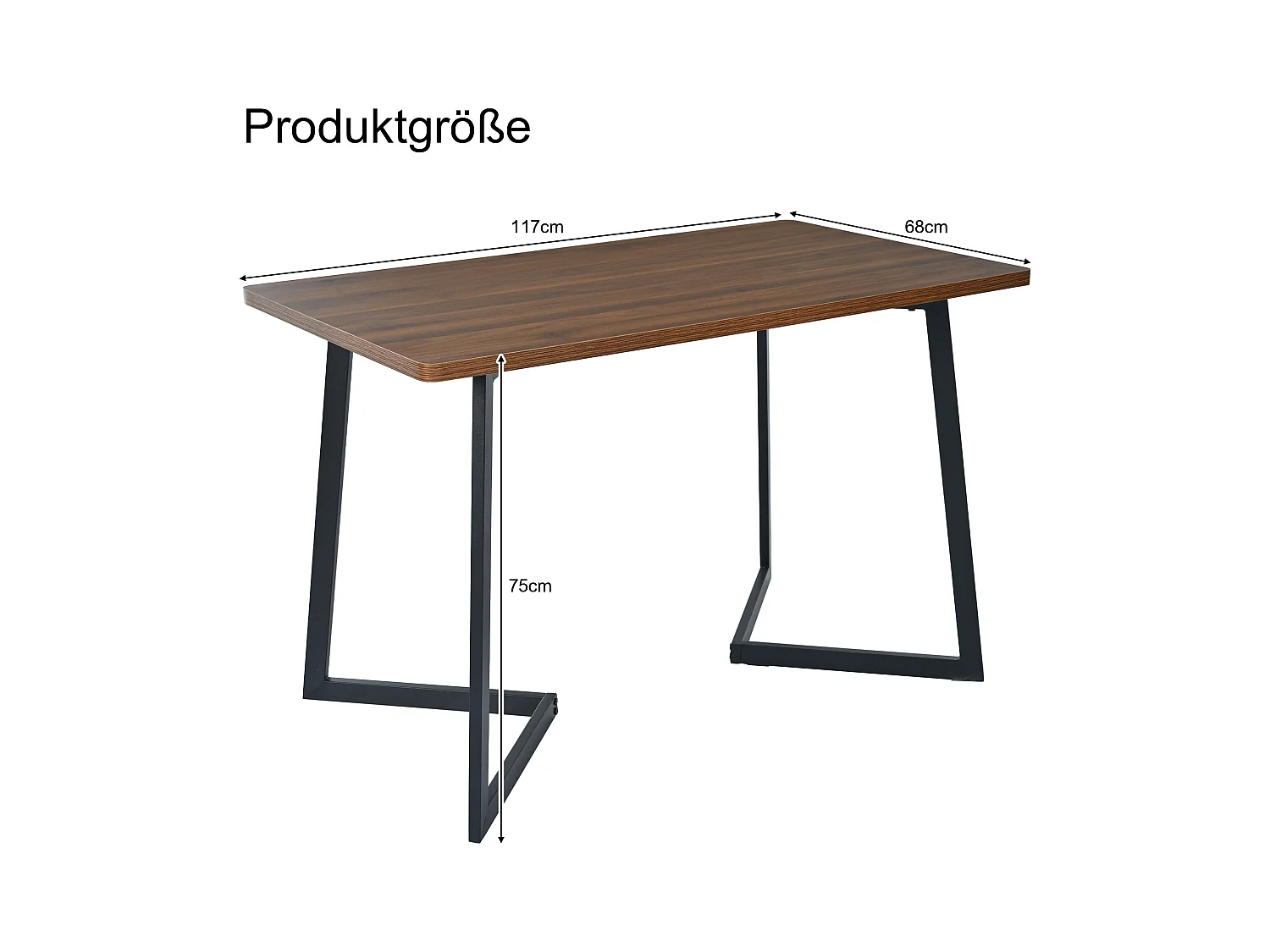 Ensemble table + 4 chaises -140×80×75cm, MDF+métal+velours, noir+noyer+beige