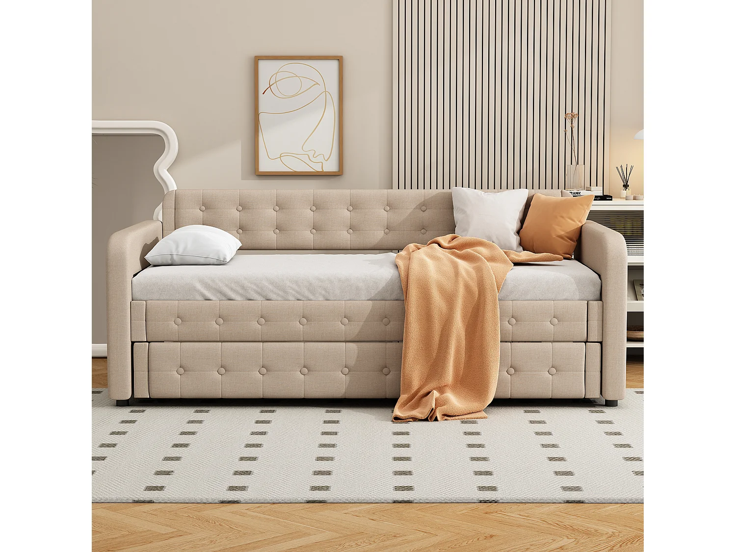 Canapé lit gigogne - 90 x 200 cm - grand espace de rangement - MDF - Marron