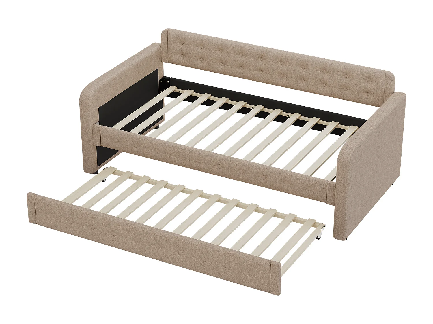 Canapé lit gigogne - 90 x 200 cm - grand espace de rangement - MDF - Marron