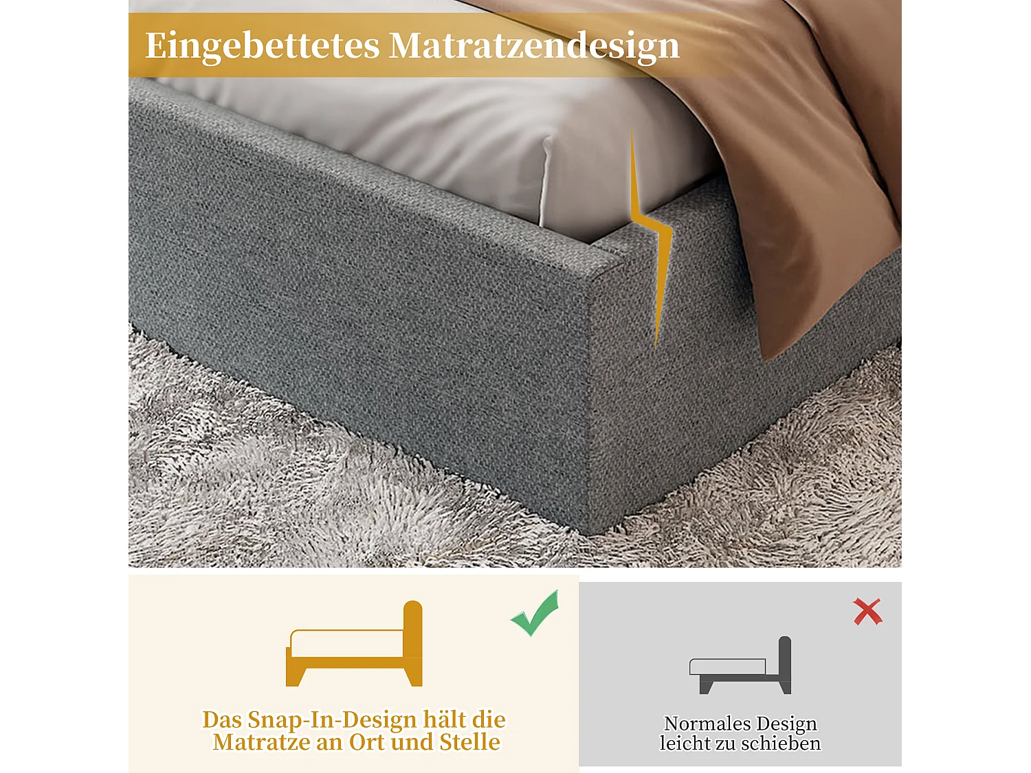Tweepersoons gestoffeerd bed met opbergruimte - 180 x 200 cm - met opbergruimte en sfeerverlichting - Chenille - grijs