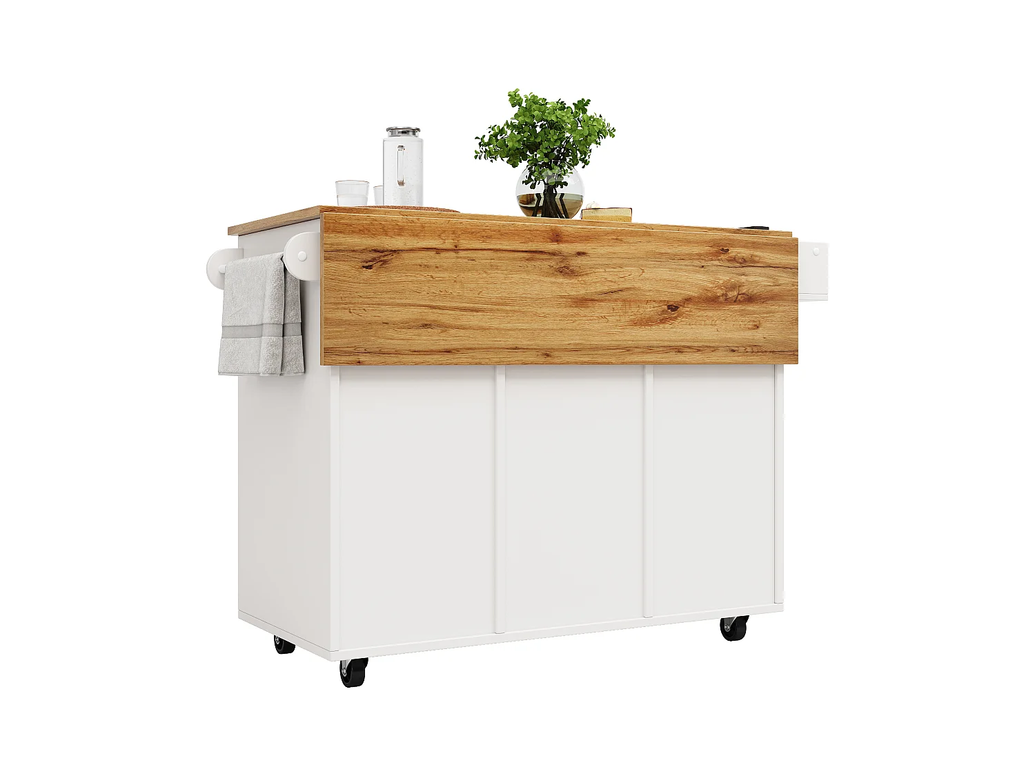 Îlot de cuisine moderne, meuble buffet avec grain de bois, 137.5×39.5×95.6 cm, MDF, Blanc