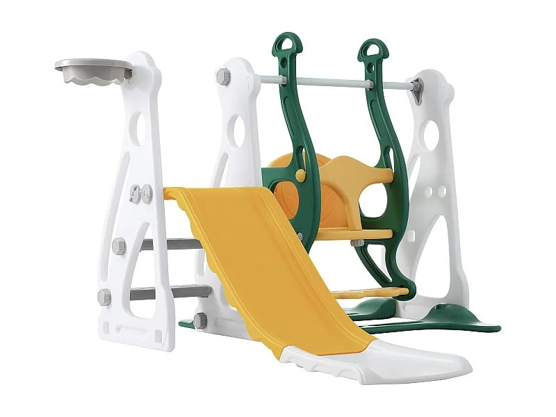 4-in-1 Kinderschommelglijbaan - 113 x 100 x 94 cm - HDPE - met trap en basketbalframe - Groen