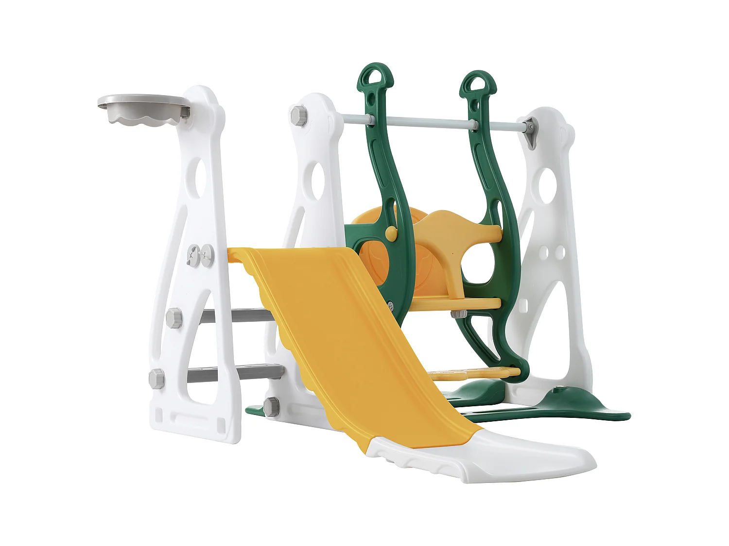 Toboggan balançoire 4 en 1 pour enfants - 113 x 100 x 94cm - en HDPE - avec escaliers et cadre de basket - vert