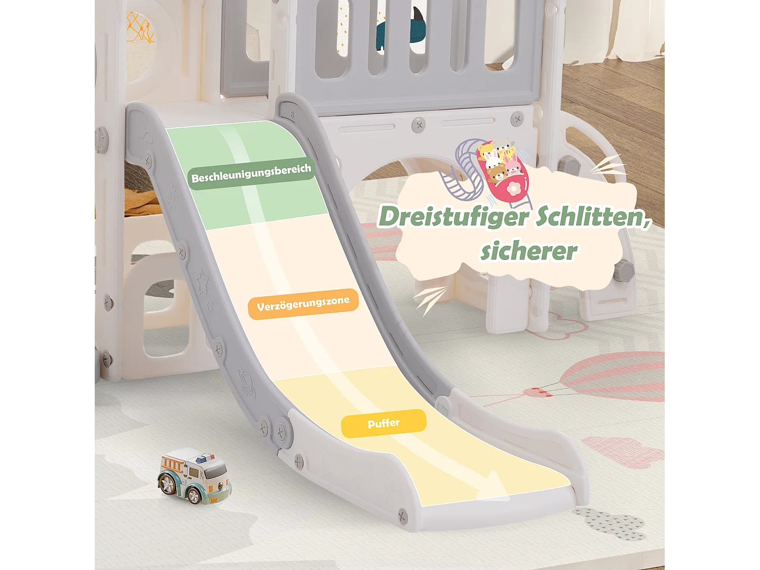 Toboggan 7 en 1 pour enfants - 215 x 150 x 106cm - en HDPE - avec balançoire et panier de basket - Blanc