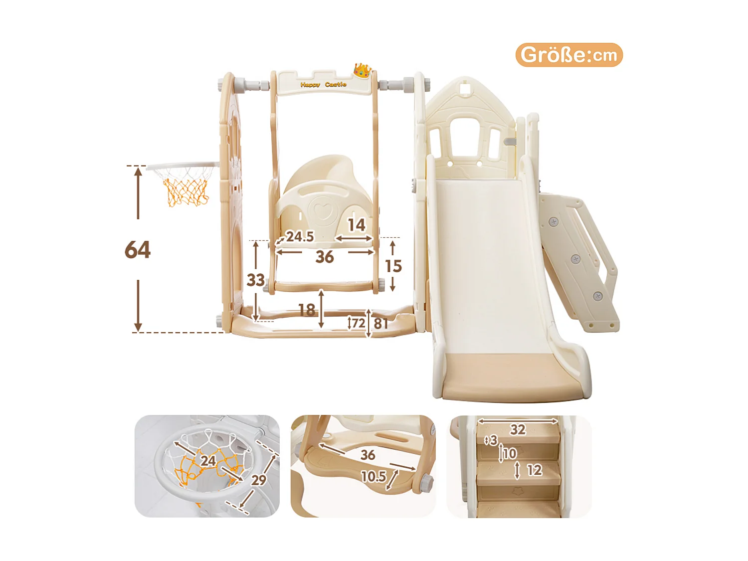 Zestaw zjeżdżalni dla dzieci 5 w 1 - 179 x 184 x 103 cm - HDPE - z huśtawką i miejscem do przechowywania - Biały