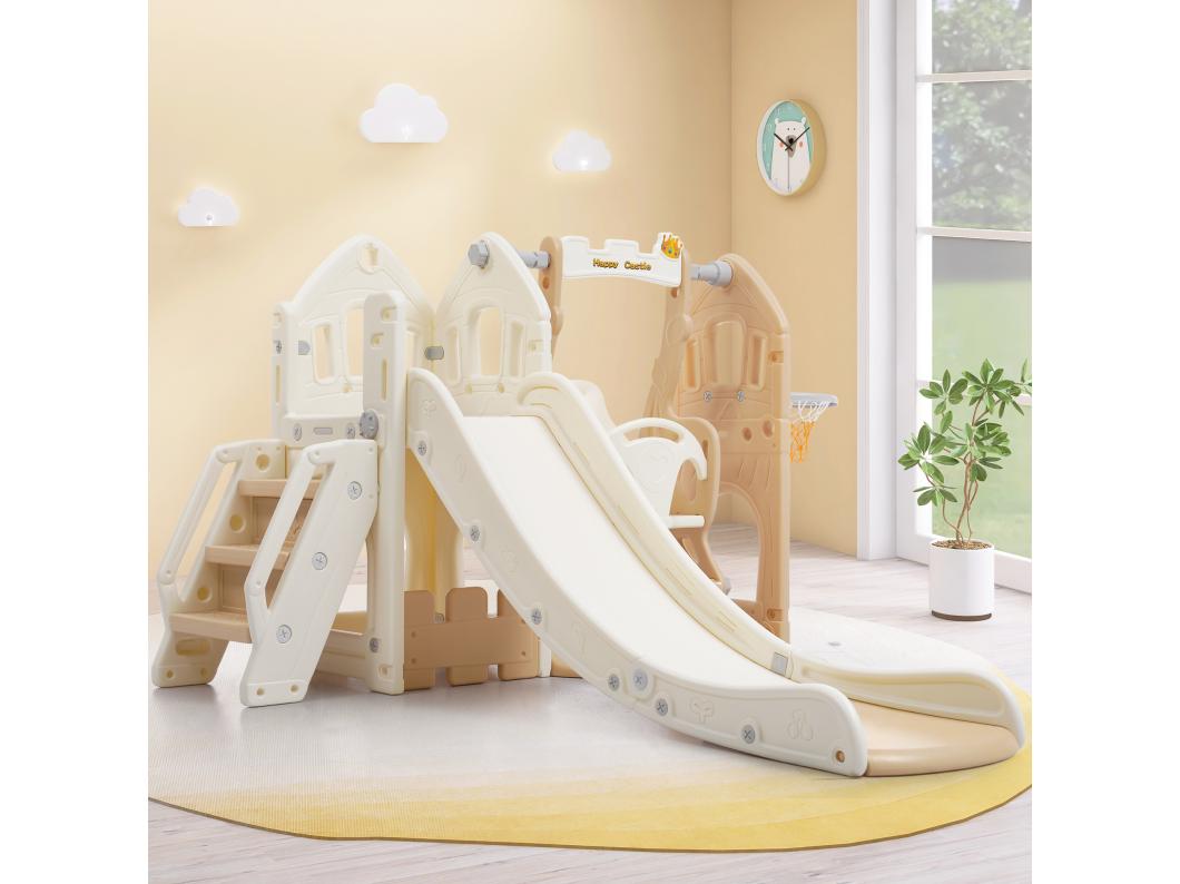 Ensemble de toboggan 5 en 1 pour enfants - 179 x 184 x 103cm - en HDPE - avec balançoire et espace de rangement - blanc