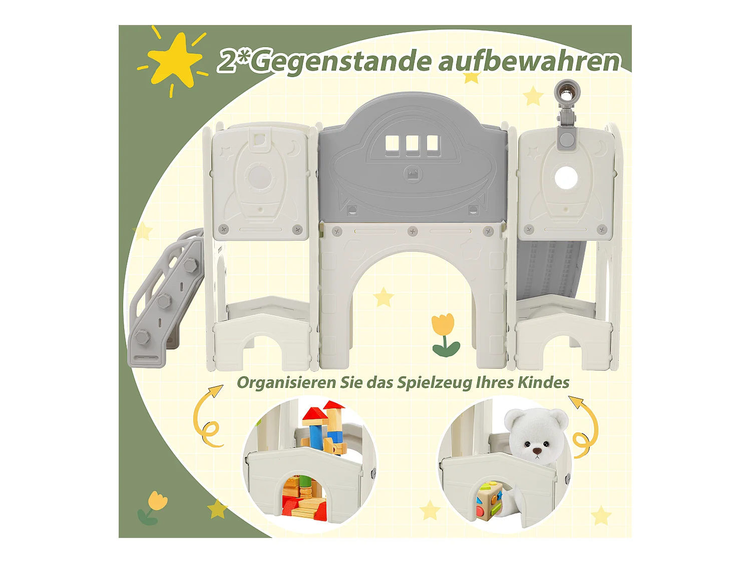 10-in-1 klimtoestel voor kinderen - 172 x 165 x 95 cm - HDPE - met klimrek en opbergruimte - Grijs