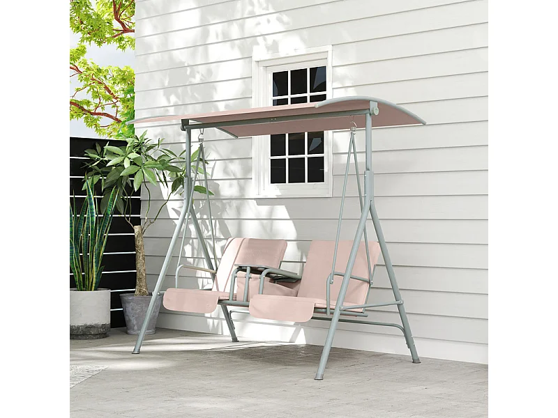 Balancelle de jardin 2 places avec porte-gobelets, sac de rangement et auvent réglable - charge max 180kg - 175x112x165cm