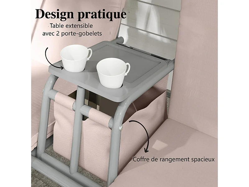 Balancelle de jardin 2 places avec porte-gobelets, sac de rangement et auvent réglable - charge max 180kg - 175x112x165cm