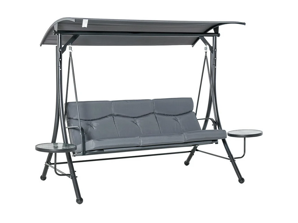 Balancelle de jardin 3 places - avec auvent réglable, 2 table basse, coussins - charge max 300kg - 271x125x177cm