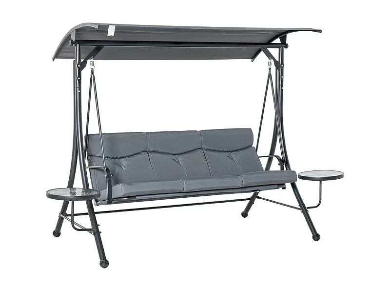 Balancelle de jardin 3 places - avec auvent réglable, 2 table basse, coussins - charge max 300kg - 271x125x177cm