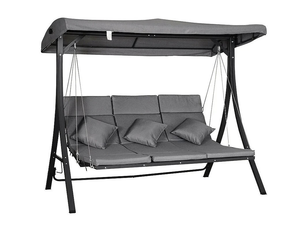 Balancelle jardin 3 places, Chaise longue 156x89cm, avec auvent réglable, coussins inclus, charge max 270kg, 200x115x168cm