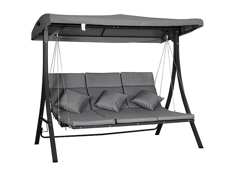 3-persoons tuinschommelbank, Loungebank 156x89 cm, met verstelbare kap, inclusief kussens, max. belasting 270 kg, 200x115x168 cm