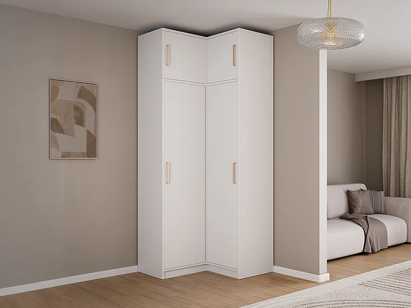 Armoire d'angle 2 portes - L115 cm - Blanc + Réhausse - LIZANDRO