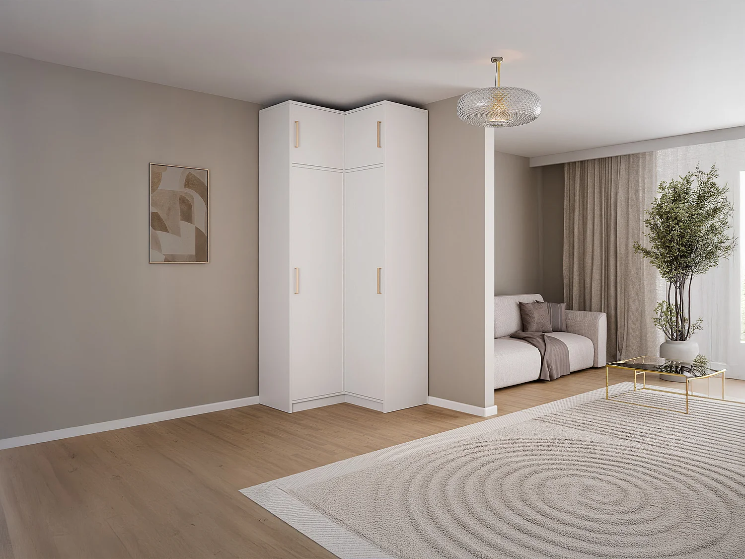 Armoire d'angle 2 portes - L115 cm - Blanc + Réhausse - LIZANDRO