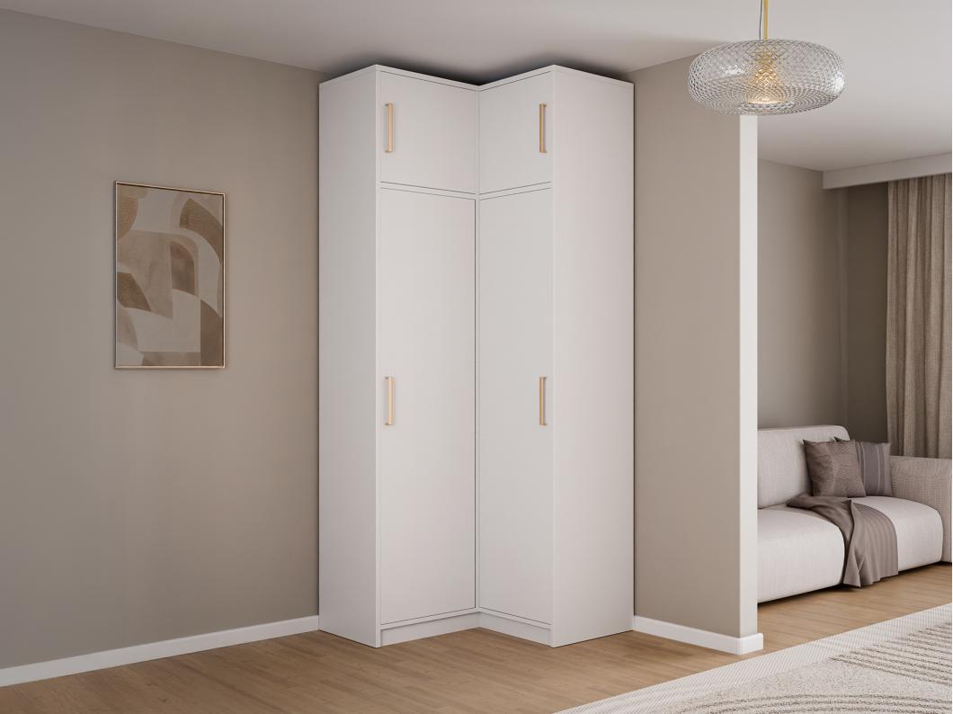 Armoire d'angle 2 portes - L115 cm - Blanc + Réhausse - LIZANDRO