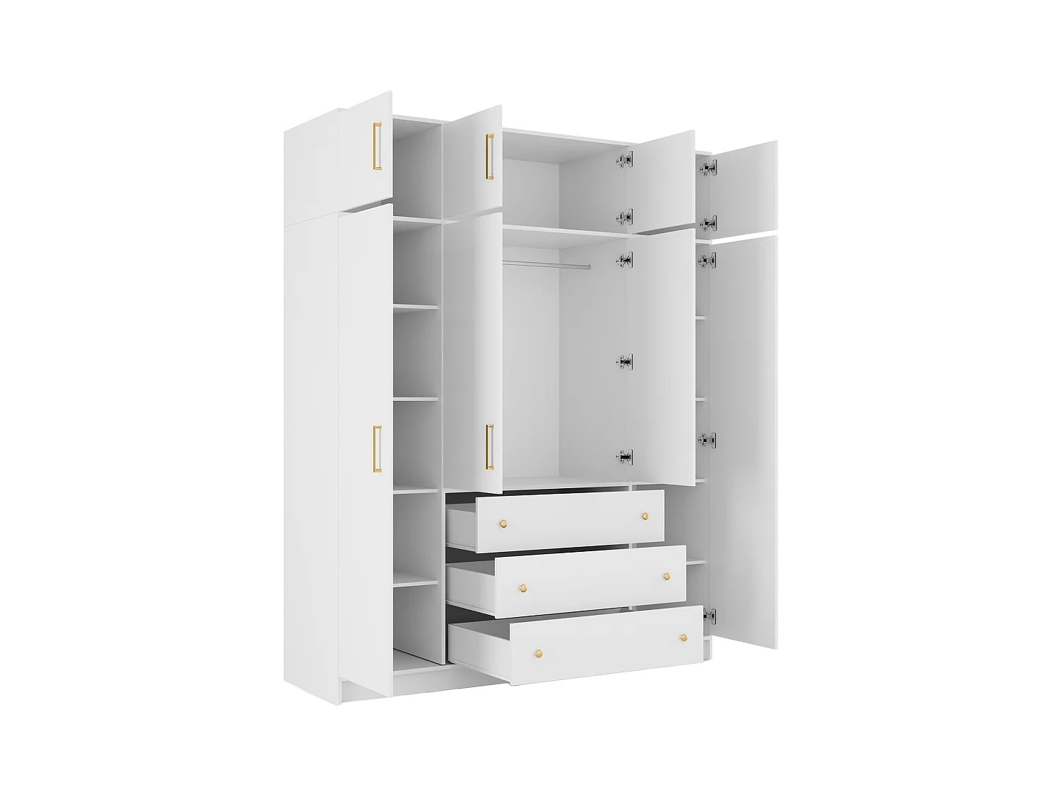 Armadio 4 ante e 3 cassetti L196 cm Bianco + Estensione - LIZANDRO