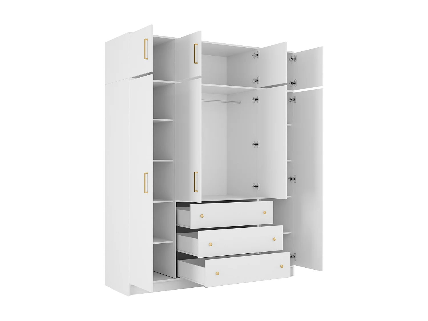 Guarda-roupa 4 portas e 3 gavetas, C196 cm, branco + módulo superior - LIZANDRO