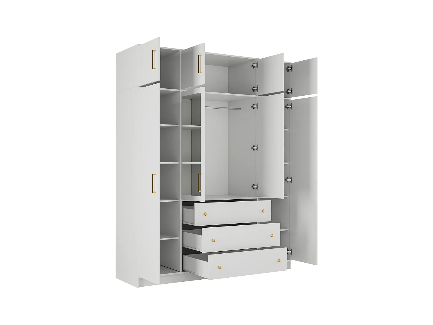 Armadio 4 ante e 3 cassetti Con specchi L196 cm Bianco + Estensione - LIZANDRO