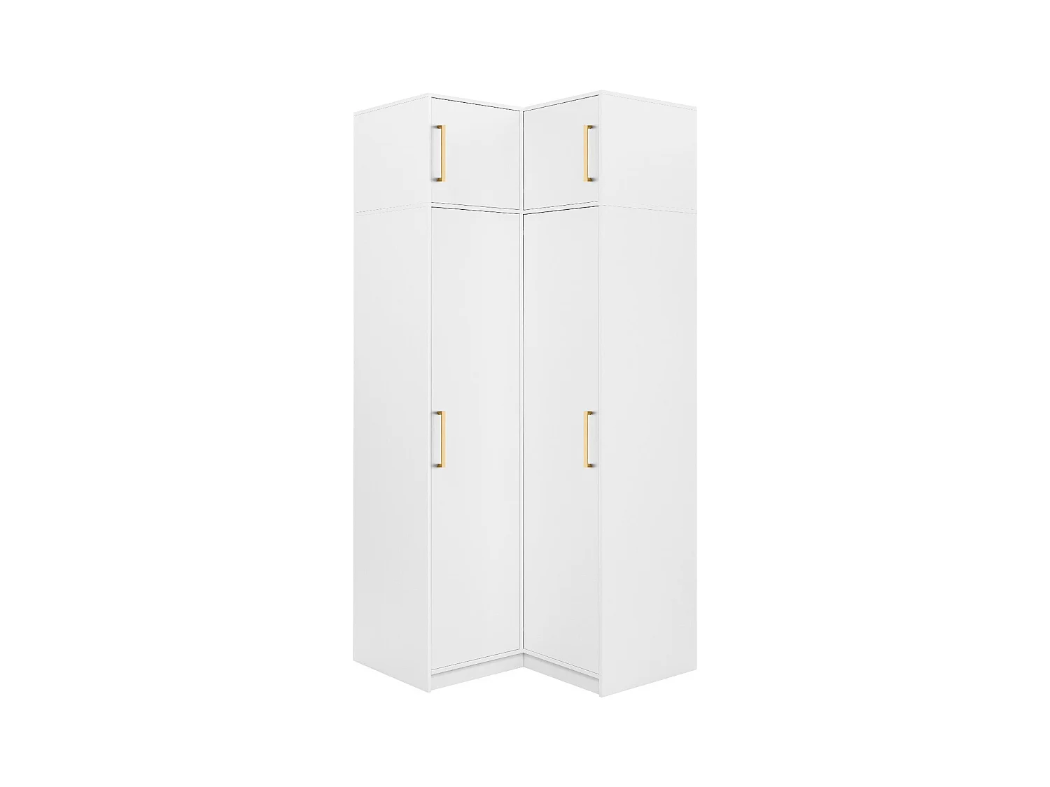 Armoire d'angle 6 portes et 3 tiroirs - L311 cm - Blanc + Réhausses - LIZANDRO