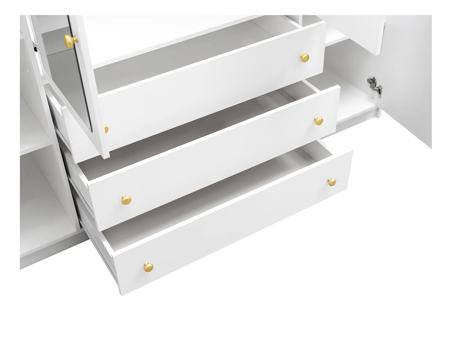 Armoire d'angle 6 portes et 3 tiroirs - L311 cm - Blanc + Réhausses - LIZANDRO