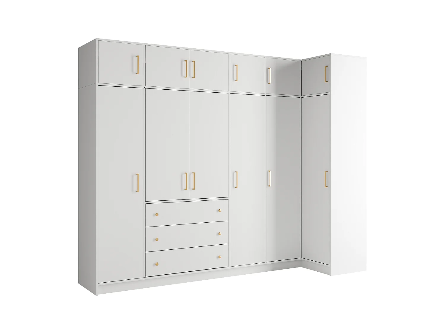 Armadio angolare 6 ante e 3 cassetti L311 cm Bianco + Estensioni - LIZANDRO