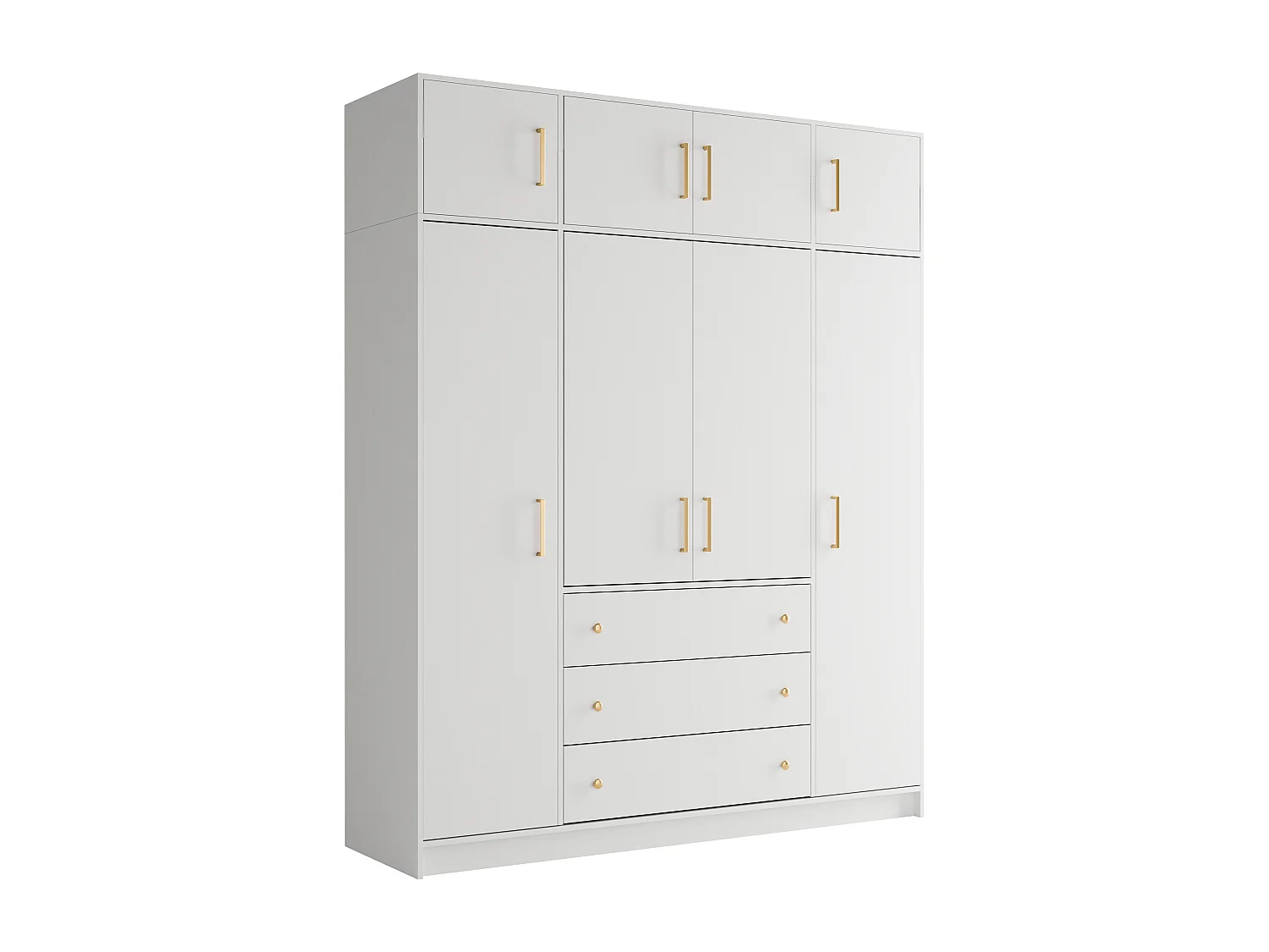 Armoire d'angle 6 portes et 3 tiroirs - L311 cm - Blanc + Réhausses - LIZANDRO
