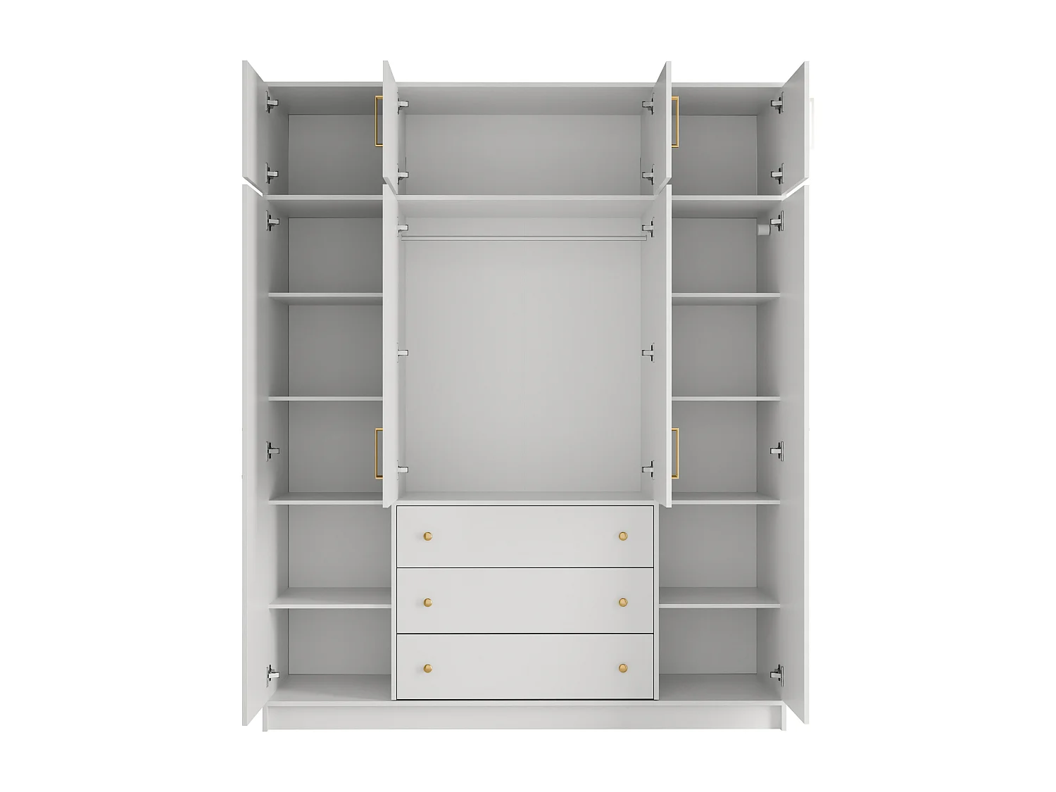 Armoire d'angle 6 portes et 3 tiroirs - L311 cm - Blanc + Réhausses - LIZANDRO