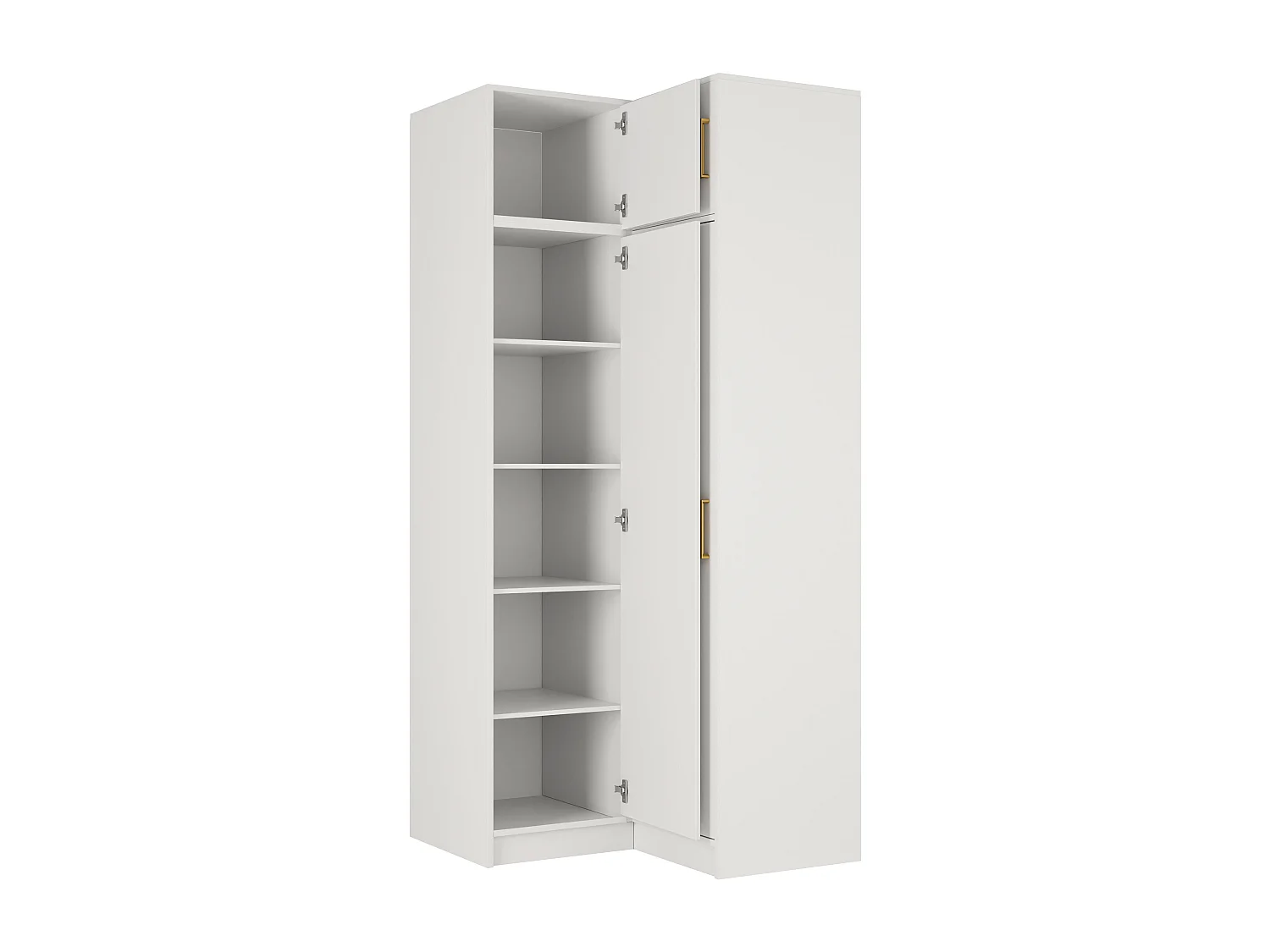 Armoire d'angle 6 portes et 3 tiroirs - L311 cm - Blanc + Réhausses - LIZANDRO