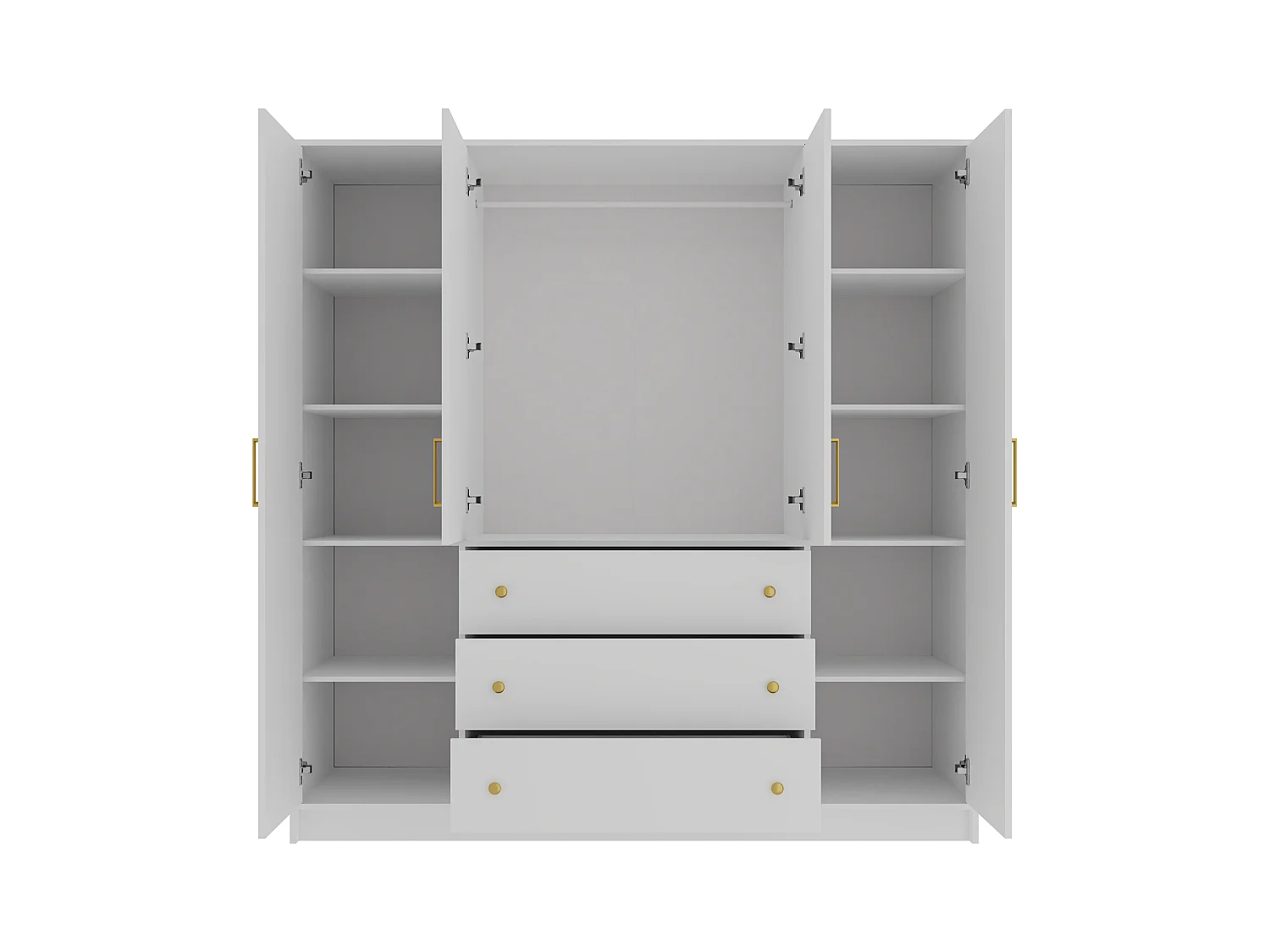 Armoire d'angle 6 portes et 3 tiroirs - Avec miroirs - L311 cm - Blanc + Réhausses - LIZANDRO