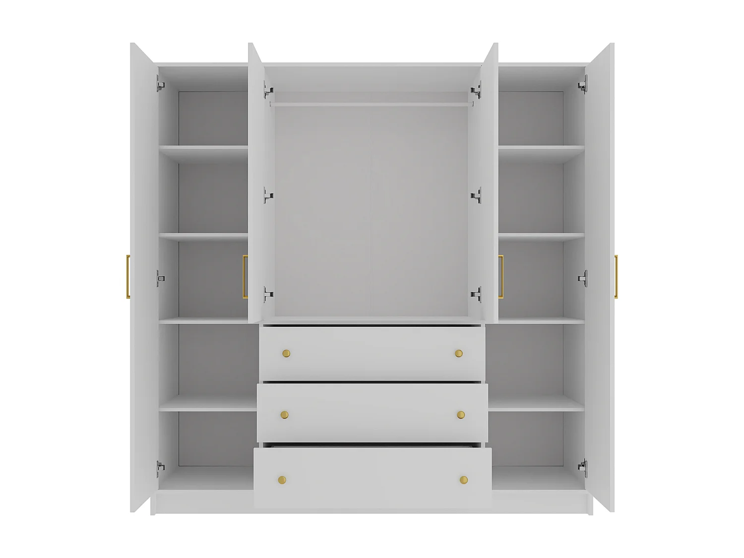 Armoire d'angle 6 portes et 3 tiroirs - Avec miroirs - L311 cm - Blanc + Réhausses - LIZANDRO