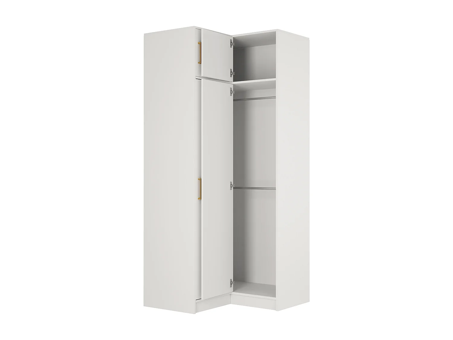 Armoire d'angle 6 portes et 3 tiroirs - Avec miroirs - L311 cm - Blanc + Réhausses - LIZANDRO
