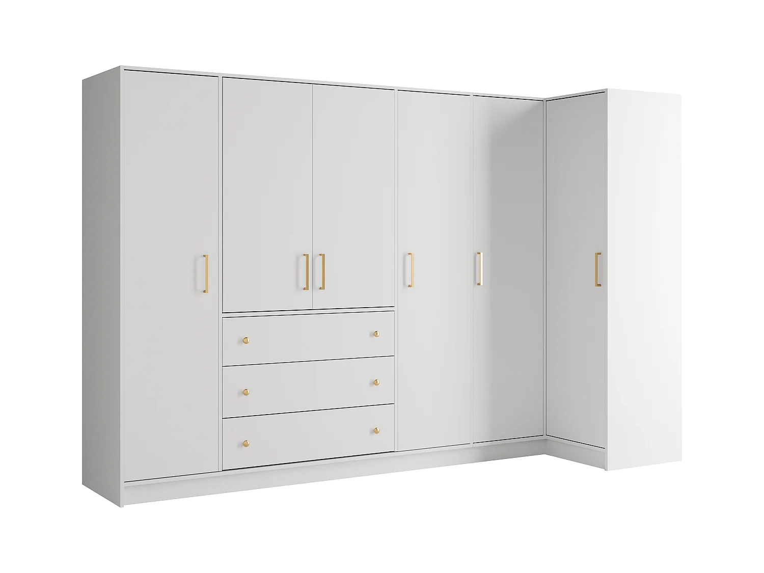 Armadio angolare 6 ante e 3 cassetti L311 cm Bianco - LIZANDRO