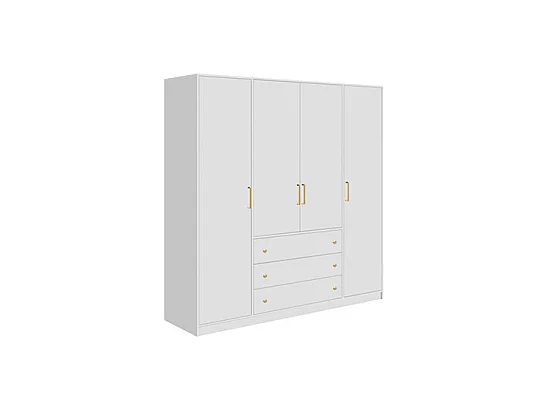 Armadio angolare 6 ante e 3 cassetti L311 cm Bianco - LIZANDRO