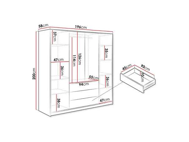 Armadio angolare 6 ante e 3 cassetti L311 cm Bianco - LIZANDRO