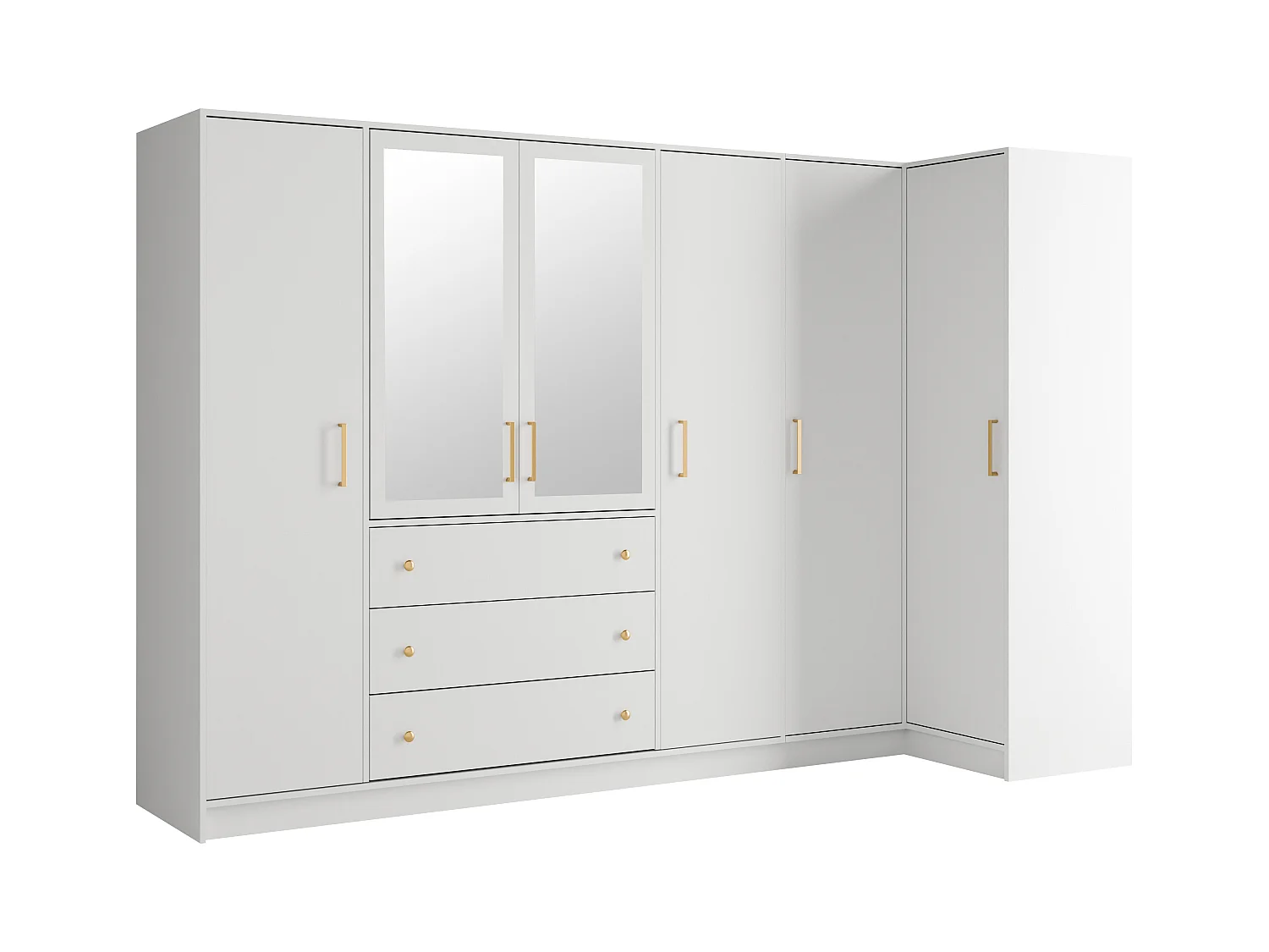 Eckkleiderschrank mit 6 Türen & 3 Schubladen - Mit Spiegel - 311 cm - Weiß - LIZANDRO