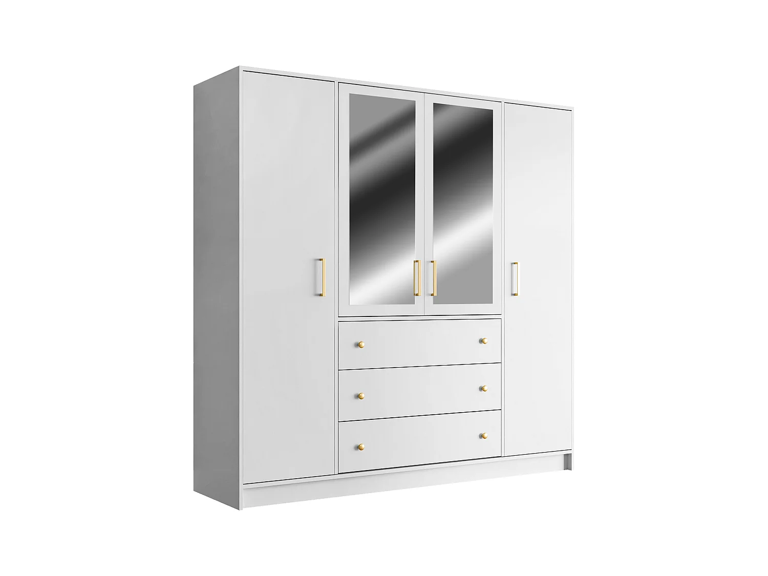 Eckkleiderschrank mit 6 Türen & 3 Schubladen - Mit Spiegel - 311 cm - Weiß - LIZANDRO