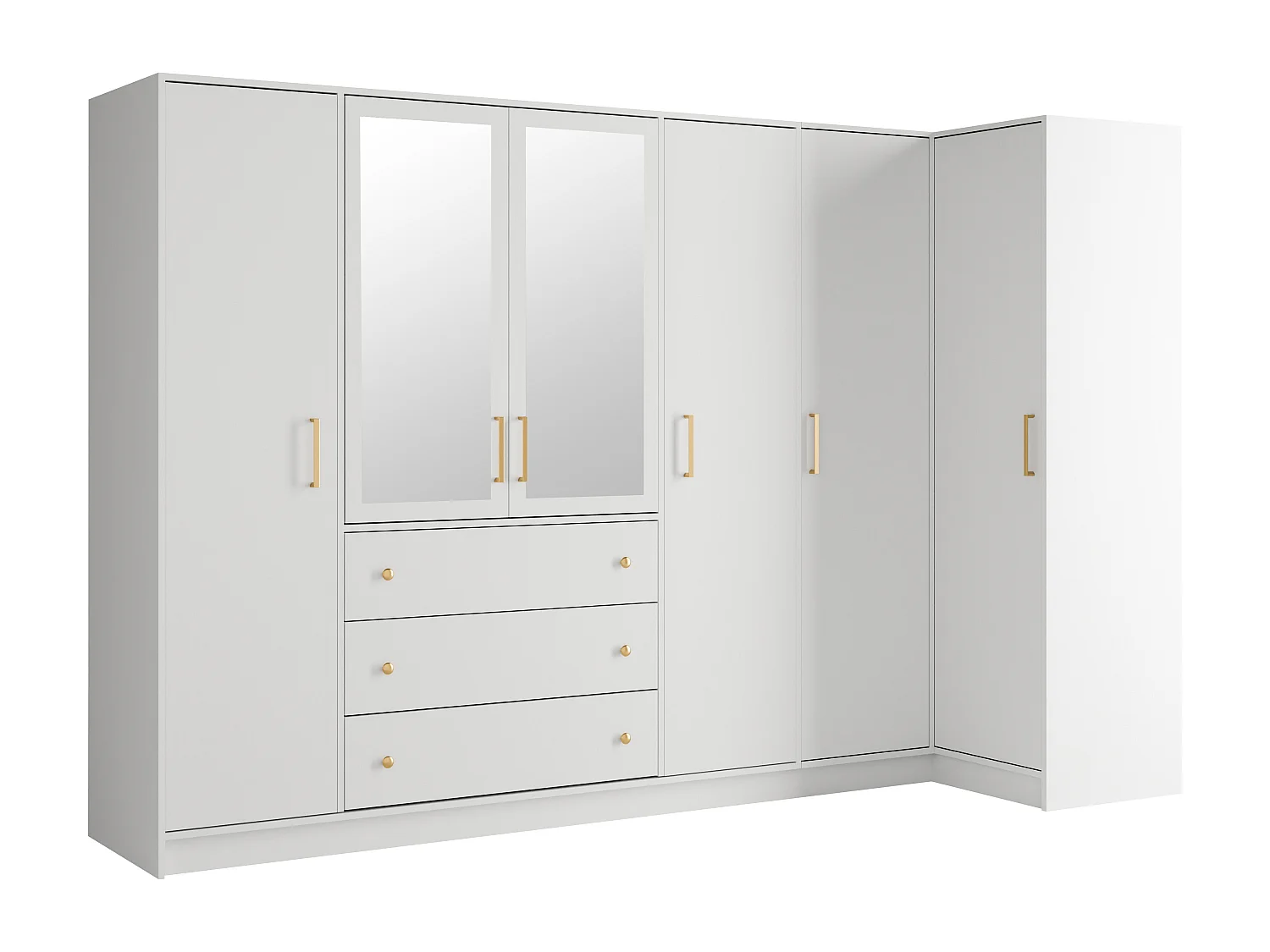 Eckkleiderschrank mit 6 Türen & 3 Schubladen - Mit Spiegel - 311 cm - Weiß - LIZANDRO
