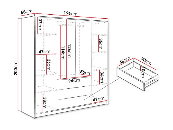 Eckkleiderschrank mit 6 Türen & 3 Schubladen - Mit Spiegel - 311 cm - Weiß - LIZANDRO