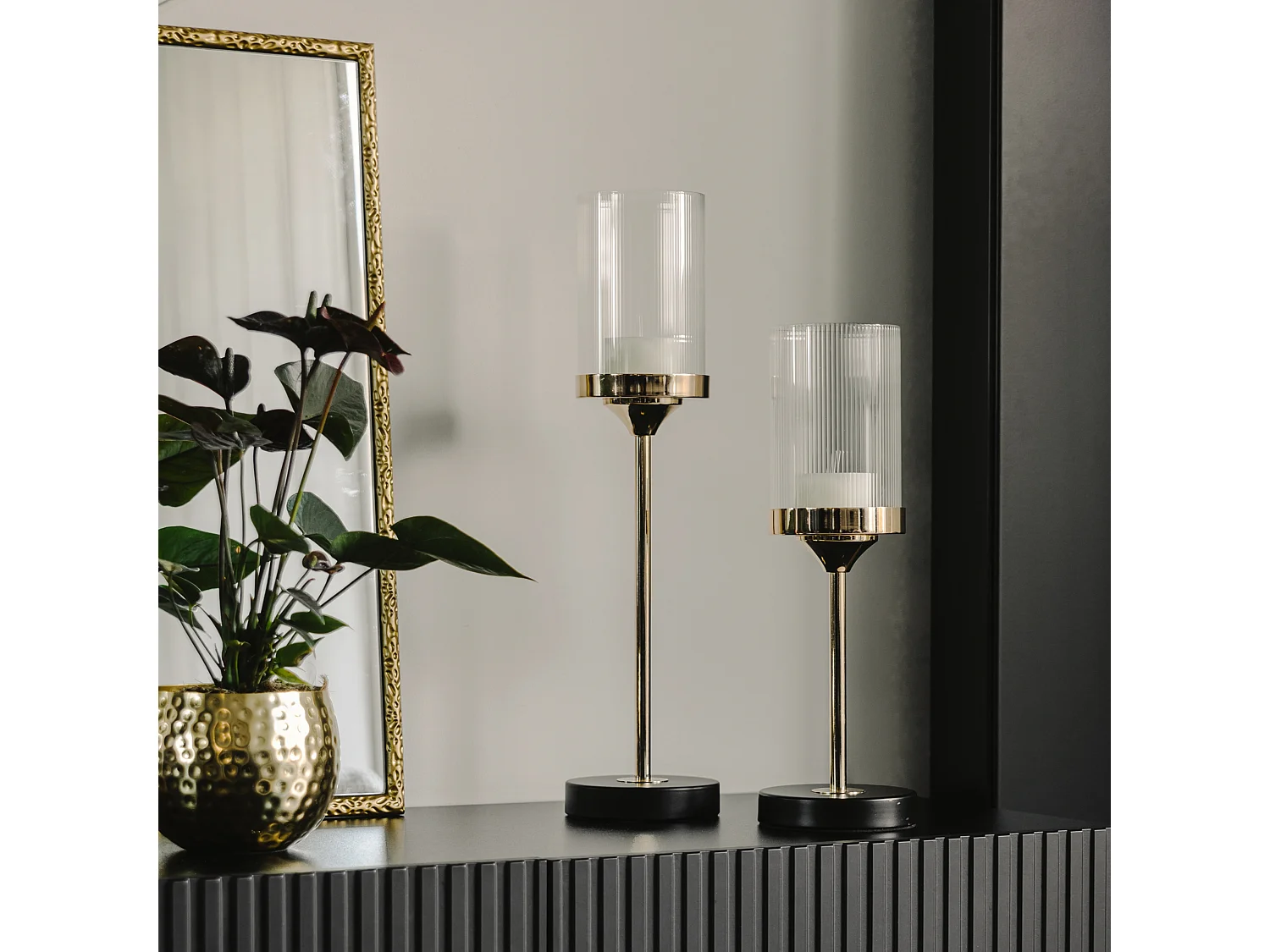 Bougeoir Enlaceso Or Moyen 37.5 x 12 (Métal, Verre)