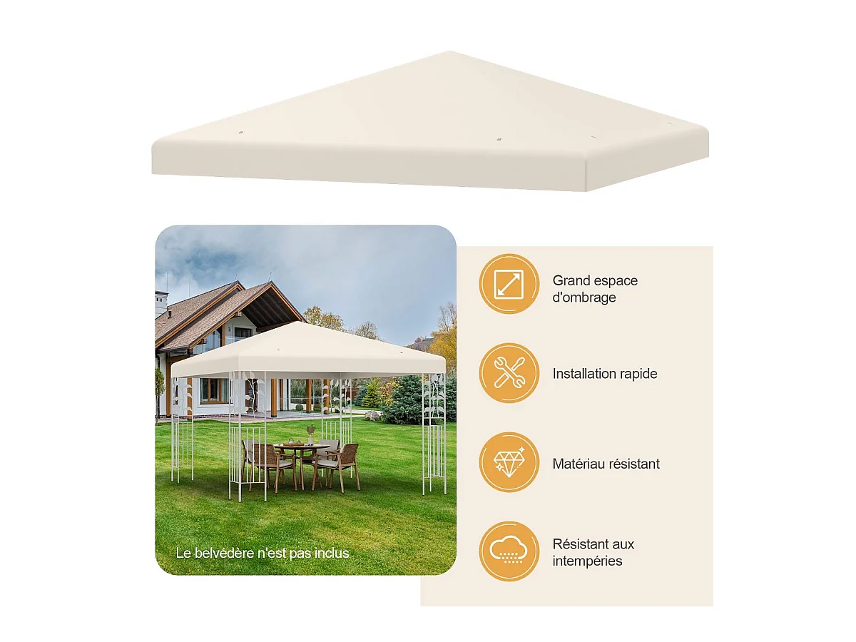 Toile de Toit de Rechange en Plastique et vinyle pour Pavillon Tonnelle Tente 300 x 300 cm Couleur au Choix (Beige)