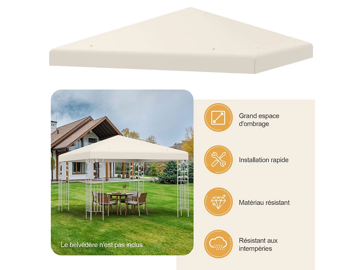 Toile de Toit de Rechange en Plastique et vinyle pour Pavillon Tonnelle Tente 300 x 300 cm Couleur au Choix (Beige)