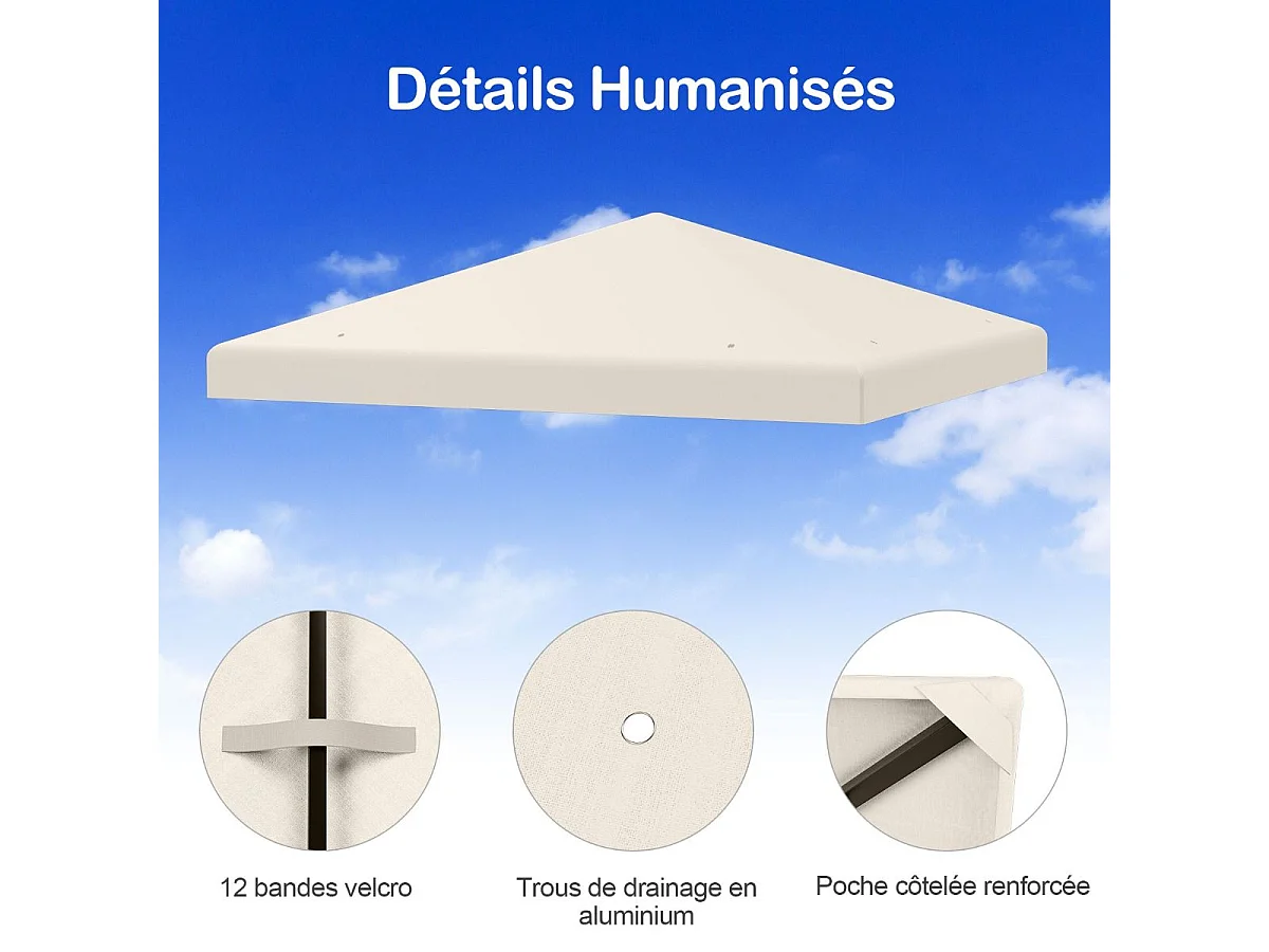 Toile de Toit de Rechange en Plastique et vinyle pour Pavillon Tonnelle Tente 300 x 300 cm Couleur au Choix (Beige)