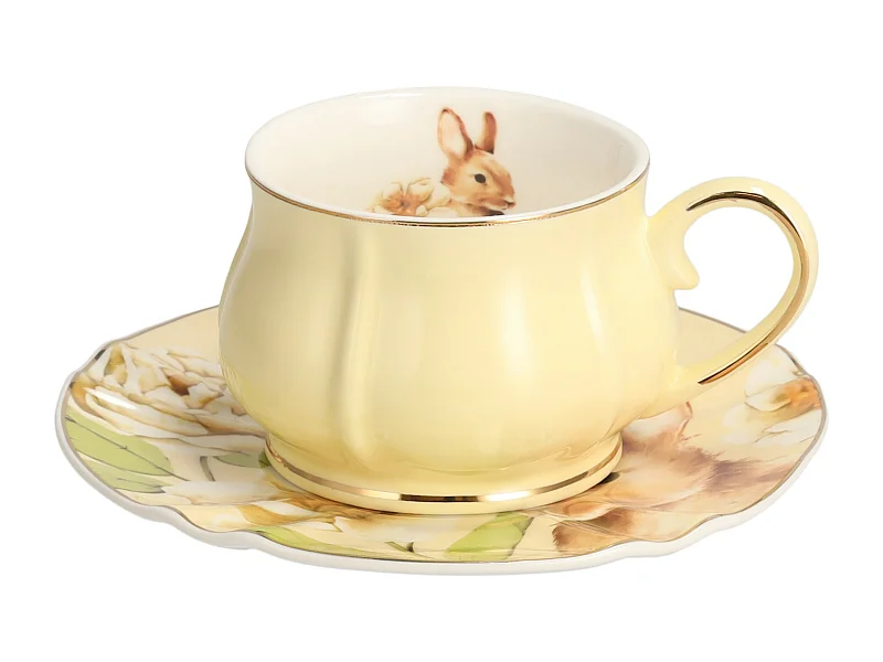Elegante Fenillabunny Tasse mit Untertasse - Mehrfarbig