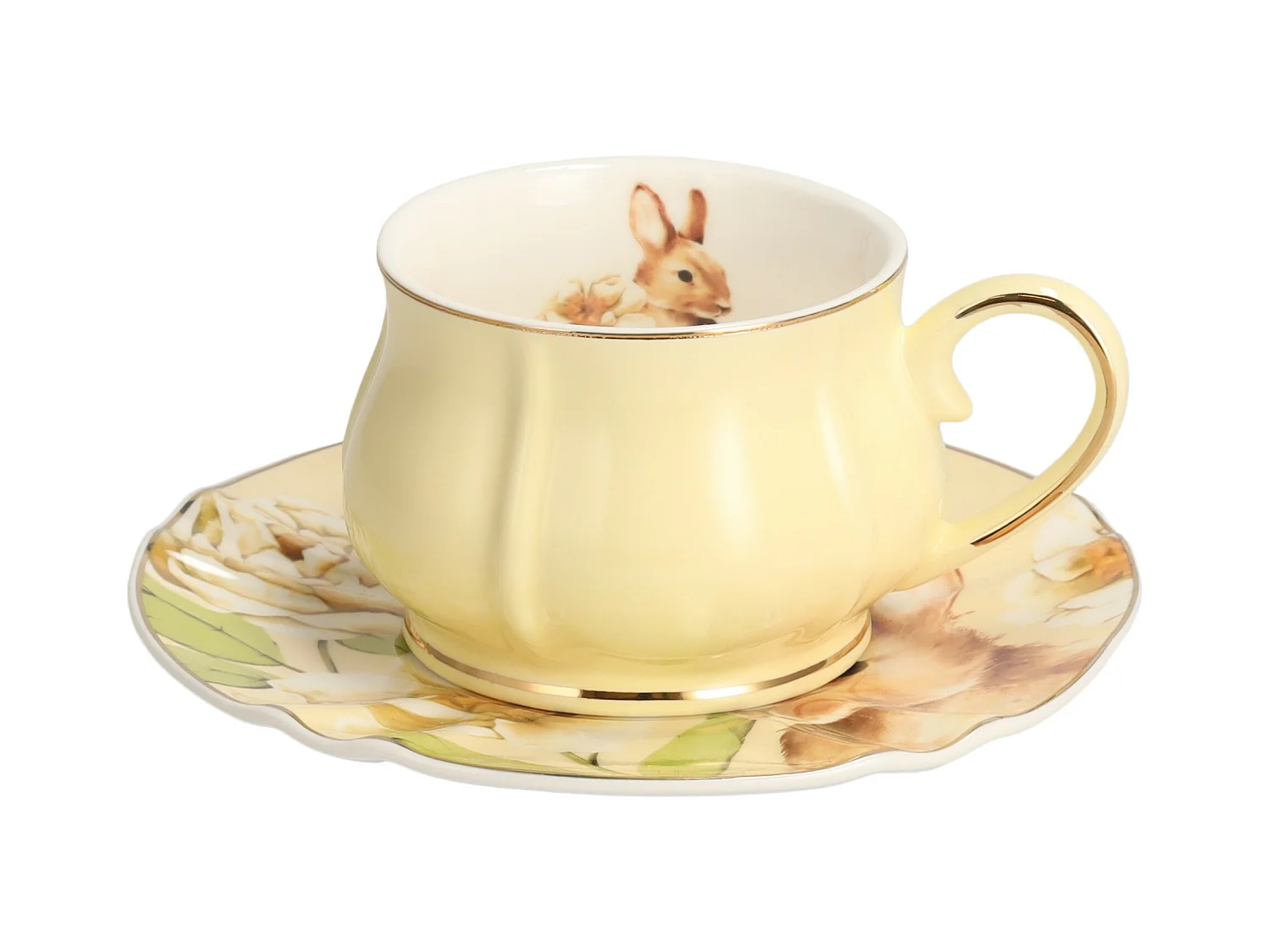 Elegante Fenillabunny Tasse mit Untertasse - Mehrfarbig