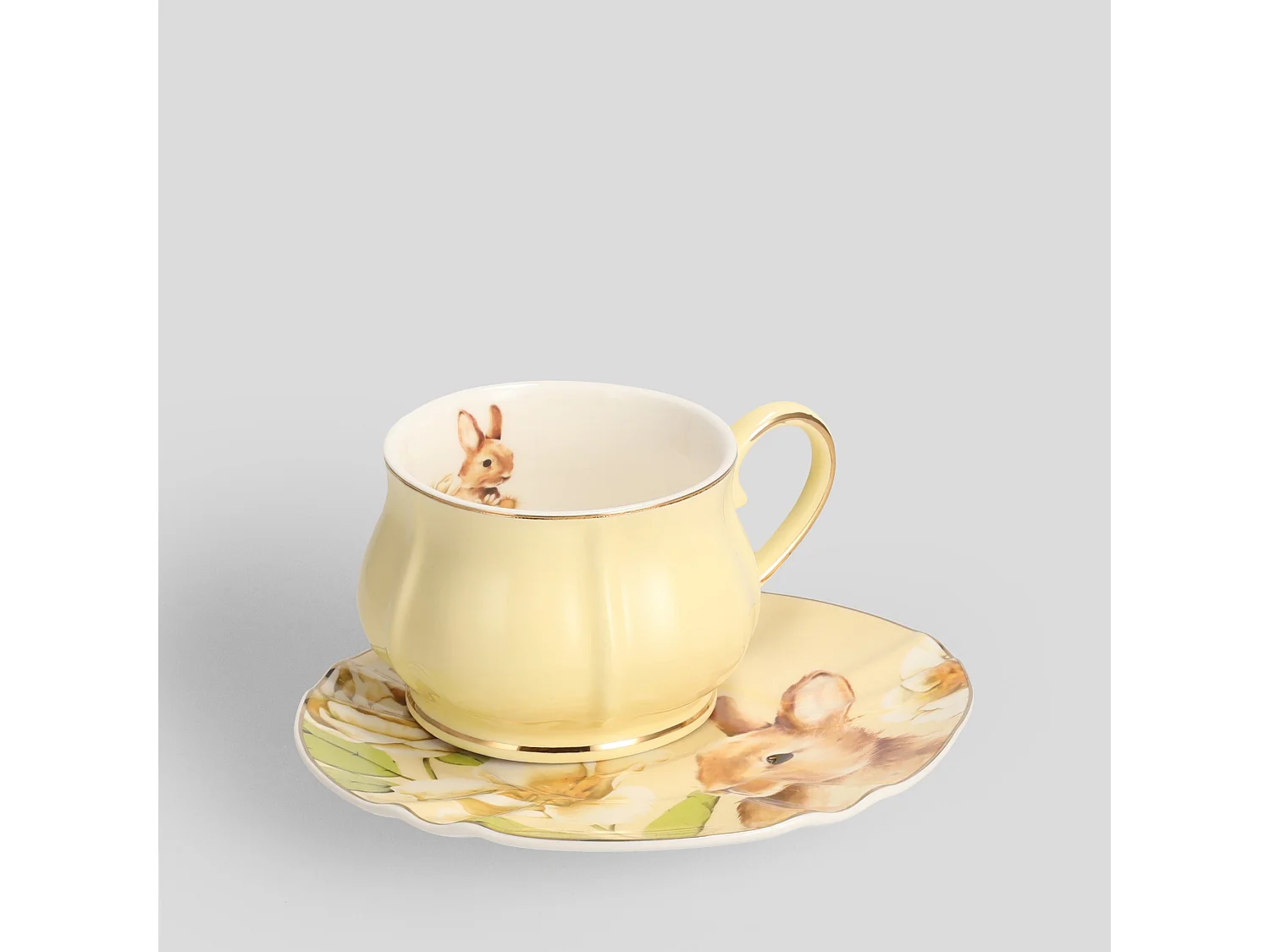 Elegante Fenillabunny Tasse mit Untertasse - Mehrfarbig